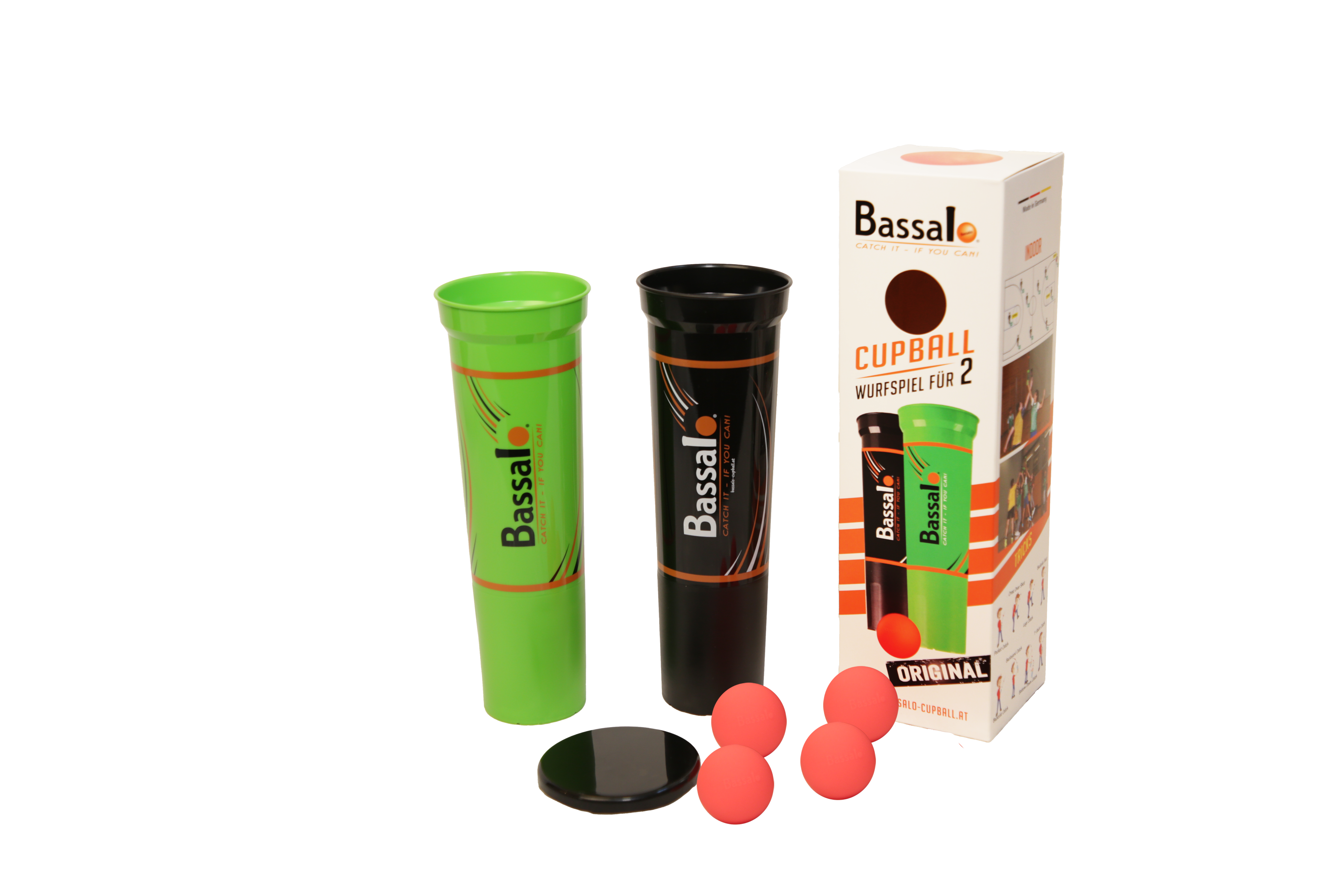 Bassalo Cupball 2er Starter-Set Plus – Wurfspiel mit 2 Bechern, 4 Bällen & Box